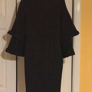 Black bell sleeve textured dress